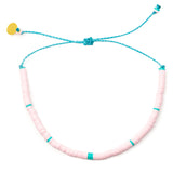 Pink Teal Heishi Bead Anklet on White
