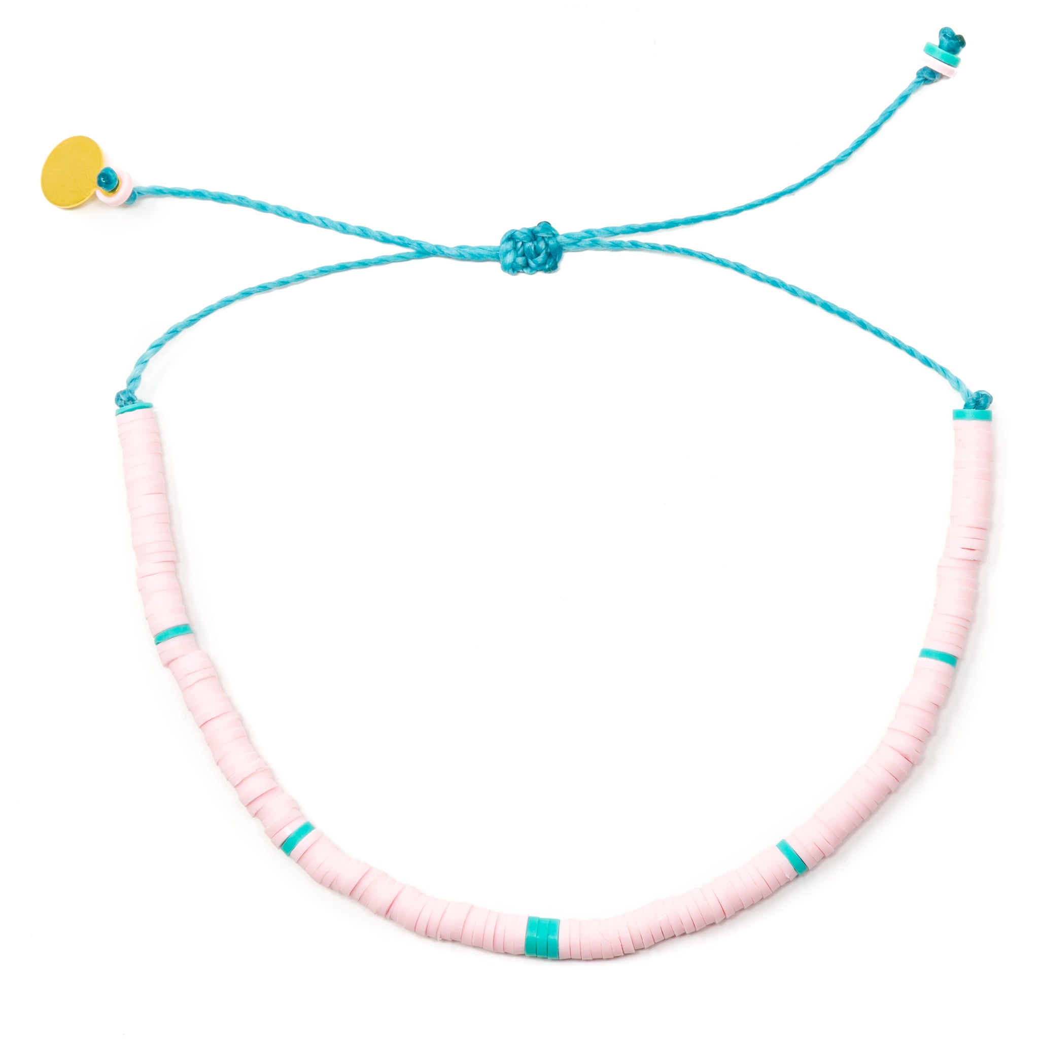 Pink Teal Heishi Bead Anklet on White