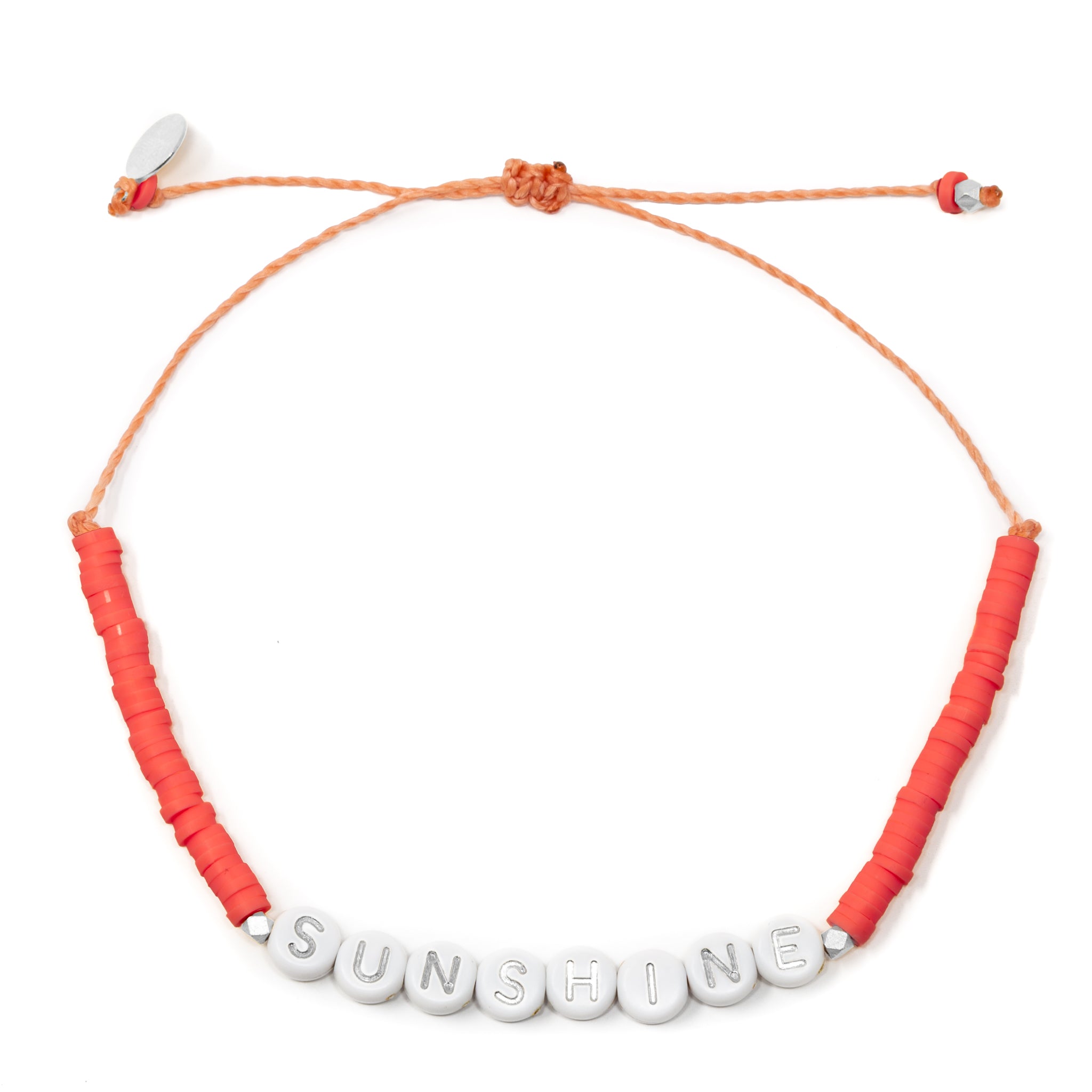 Dark Coral Bead Anklet Sunshine Word Anklet on White