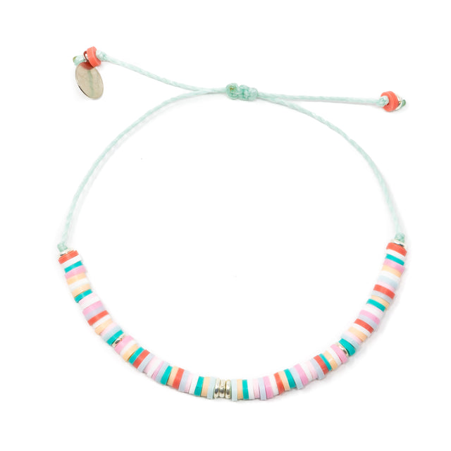 Teals & Corals Random Pattern w/ Silver Cali Surfer Bracelet