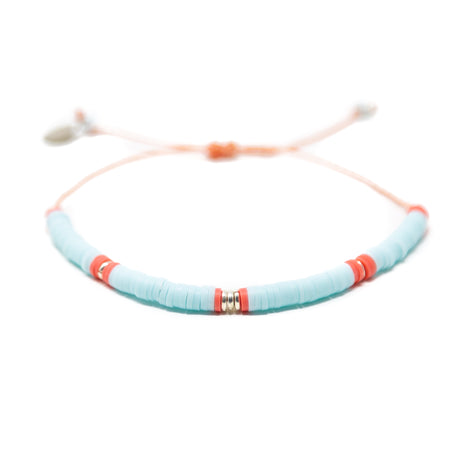 Aqua & Dark Coral Gold Dot Cali Surfer Bracelet