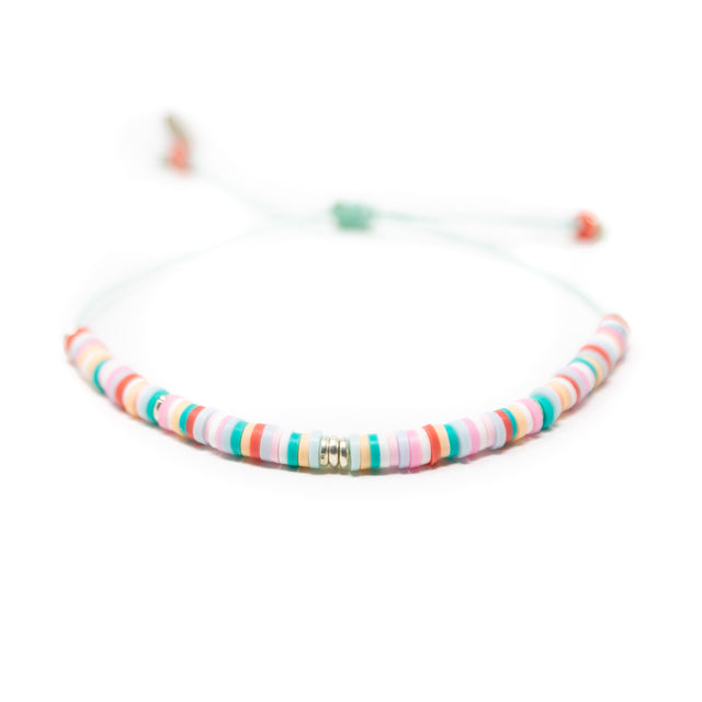 Teals & Corals Random Pattern w/ Silver Cali Surfer Bracelet
