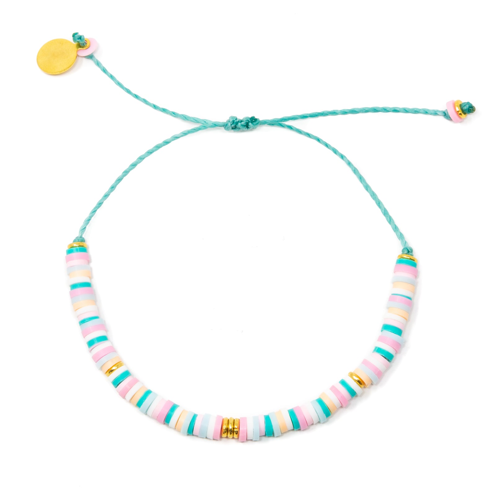 Teals & Pinks Random Pattern w/ Gold Cali Surfer Bracelet