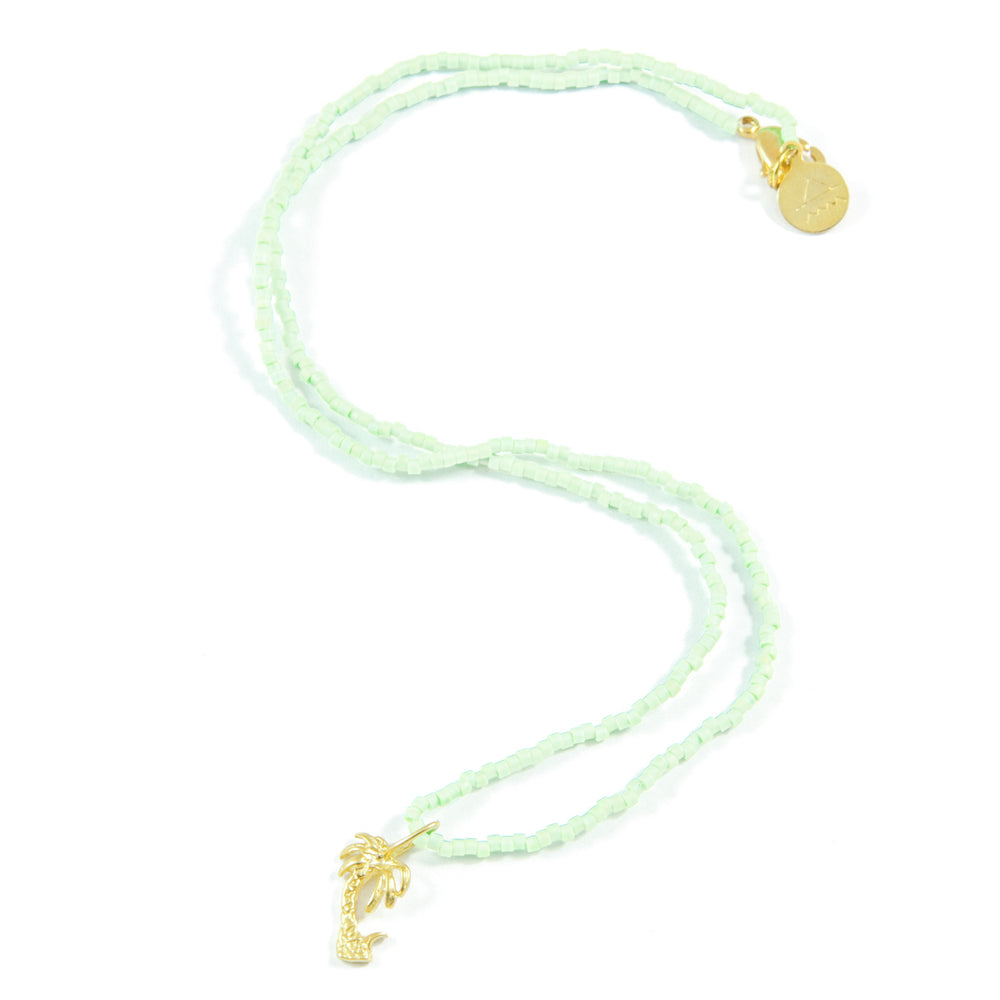 Soft Mint Palm Tree Tiny Charm Necklace