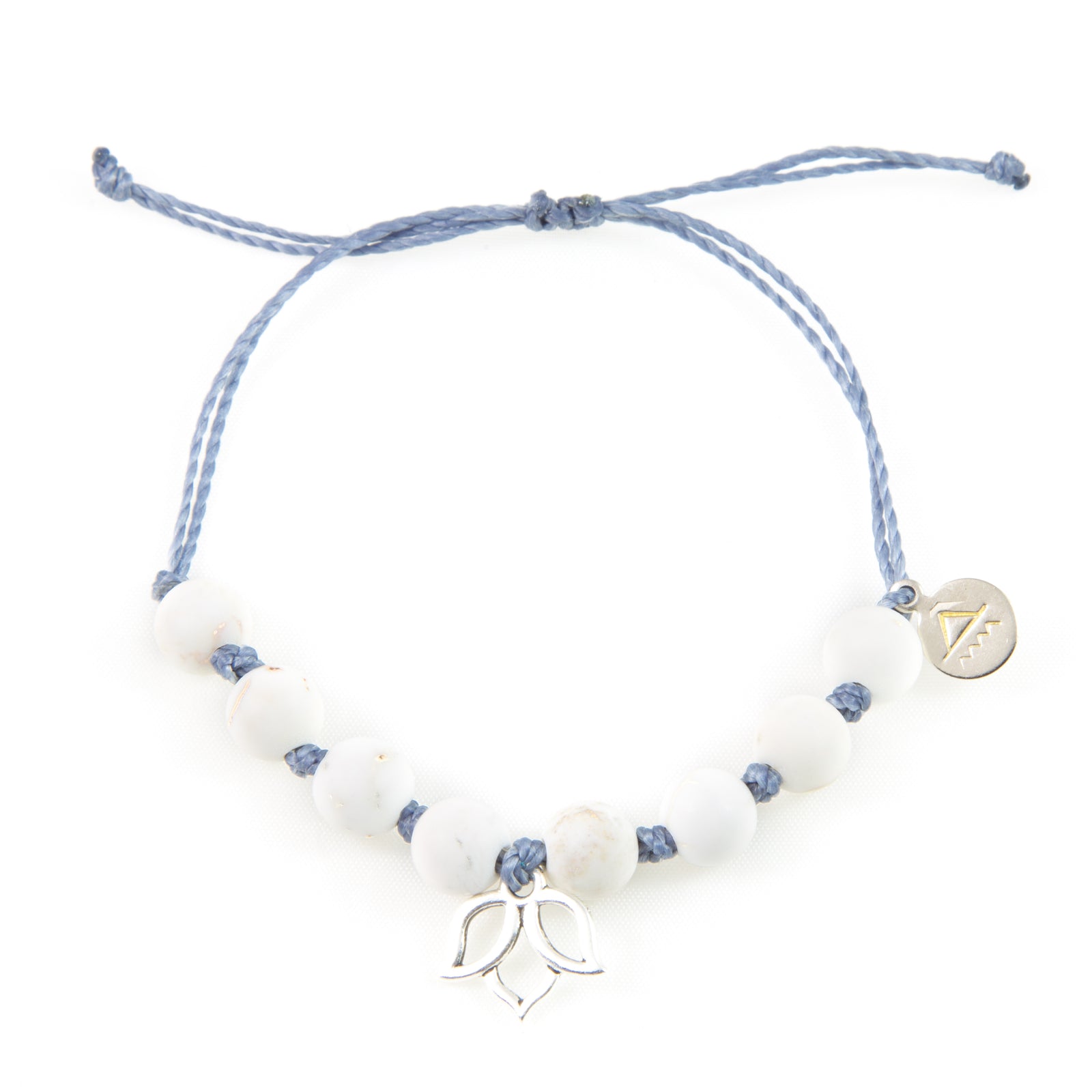 Denim & White Turquoise Lotus Flower Bracelet in Silver