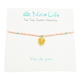 Coral & Teal Palm Leaf Tiny Charm Necklace