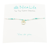 White & Teal Dog Paw Tiny Charm Necklace in Silver