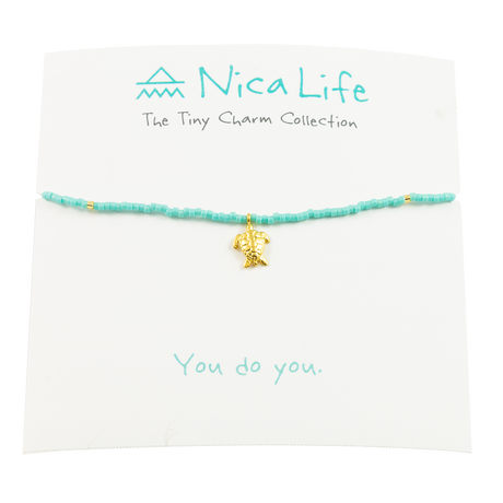Teal & Gold Fleck Sea Turtle Tiny Charm Necklace