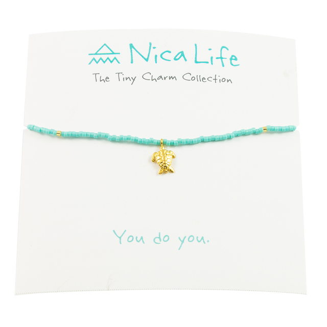 Teal & Gold Fleck Sea Turtle Tiny Charm Necklace