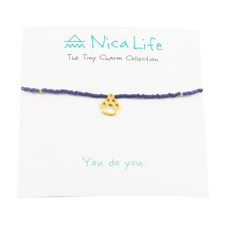 Navy w/ Gold Fleck Dog Paw Tiny Charm Necklace
