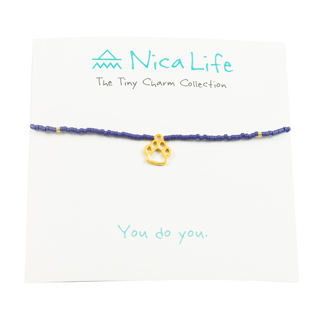 Navy w/ Gold Fleck Dog Paw Tiny Charm Necklace