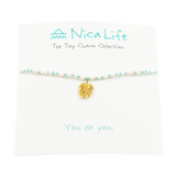 Coral & Teal Multi Palm Leaf Tiny Charm Necklace