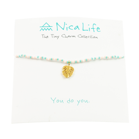 Coral & Teal Multi Palm Leaf Tiny Charm Necklace