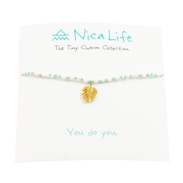 Coral & Teal Multi Palm Leaf Tiny Charm Necklace