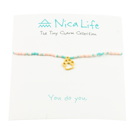 Coral & Teal Dog Paw Tiny Charm Necklace
