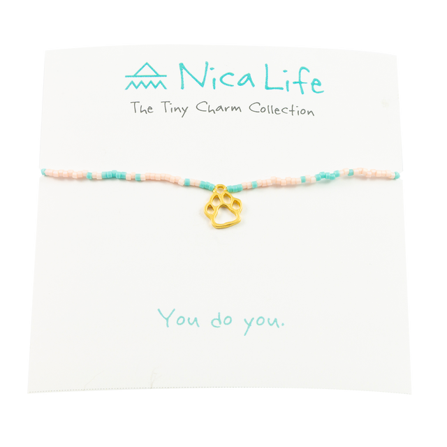 Coral & Teal Dog Paw Tiny Charm Necklace