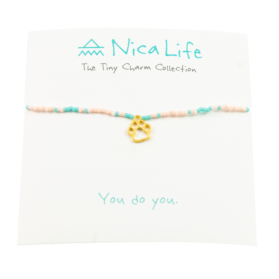 Coral & Teal Dog Paw Tiny Charm Necklace