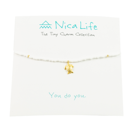 White & Gold Fleck Sea Turtle Tiny Charm Necklace