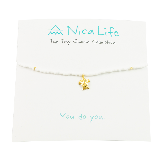 White & Gold Fleck Sea Turtle Tiny Charm Necklace