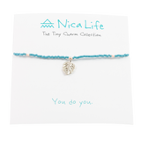 Turquoise & Coral Palm Leaf Tiny Charm Necklace in Silver