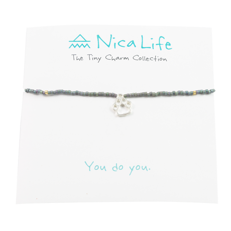 Denim w/ Silver Fleck Dog Paw Tiny Charm Necklace in Silver