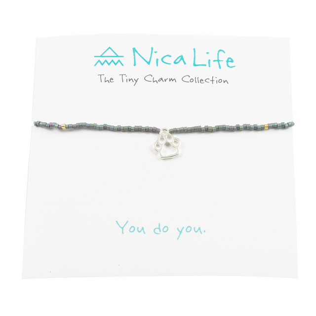 Denim w/ Silver Fleck Dog Paw Tiny Charm Necklace in Silver
