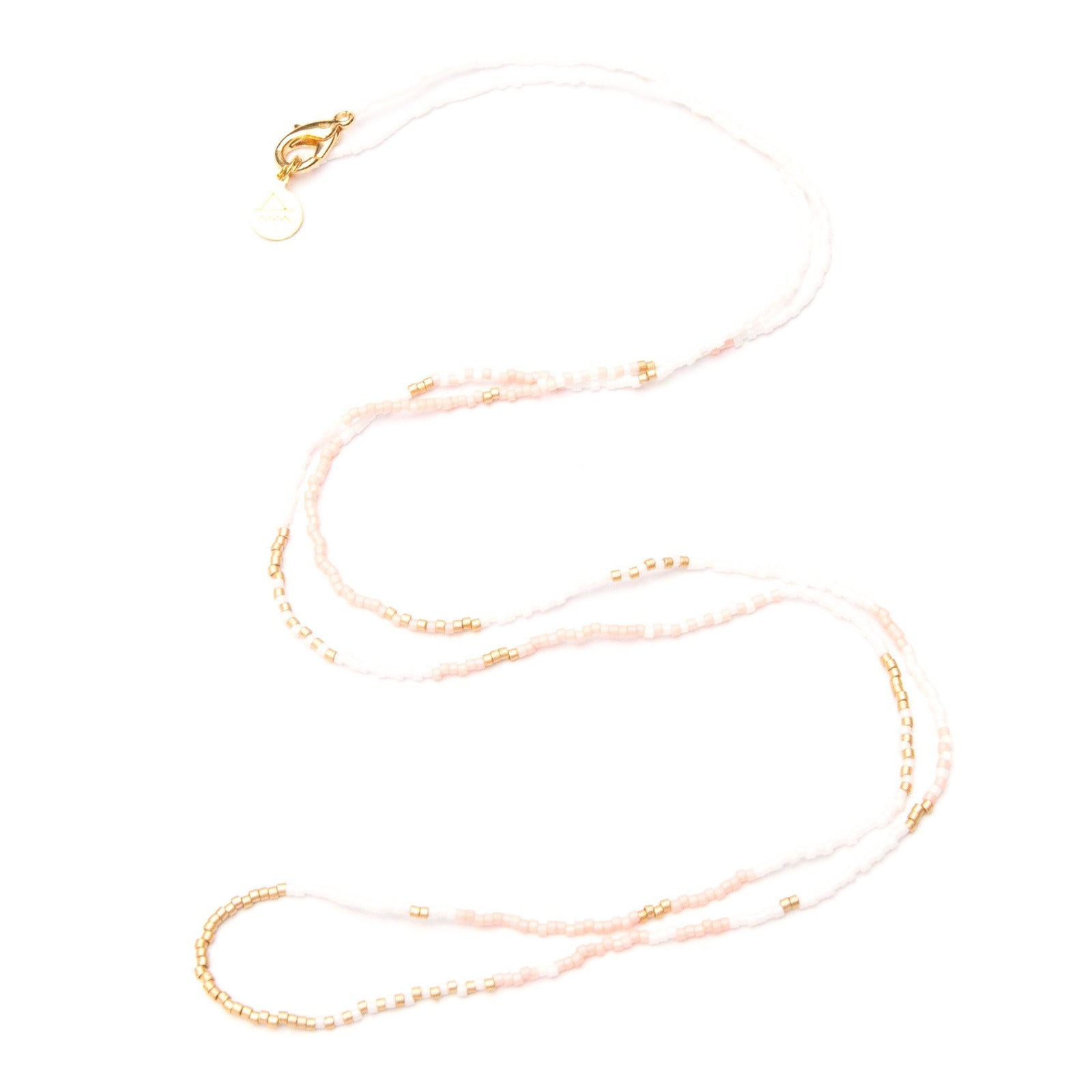 Light Coral, White & Gold Long Beaded Strand