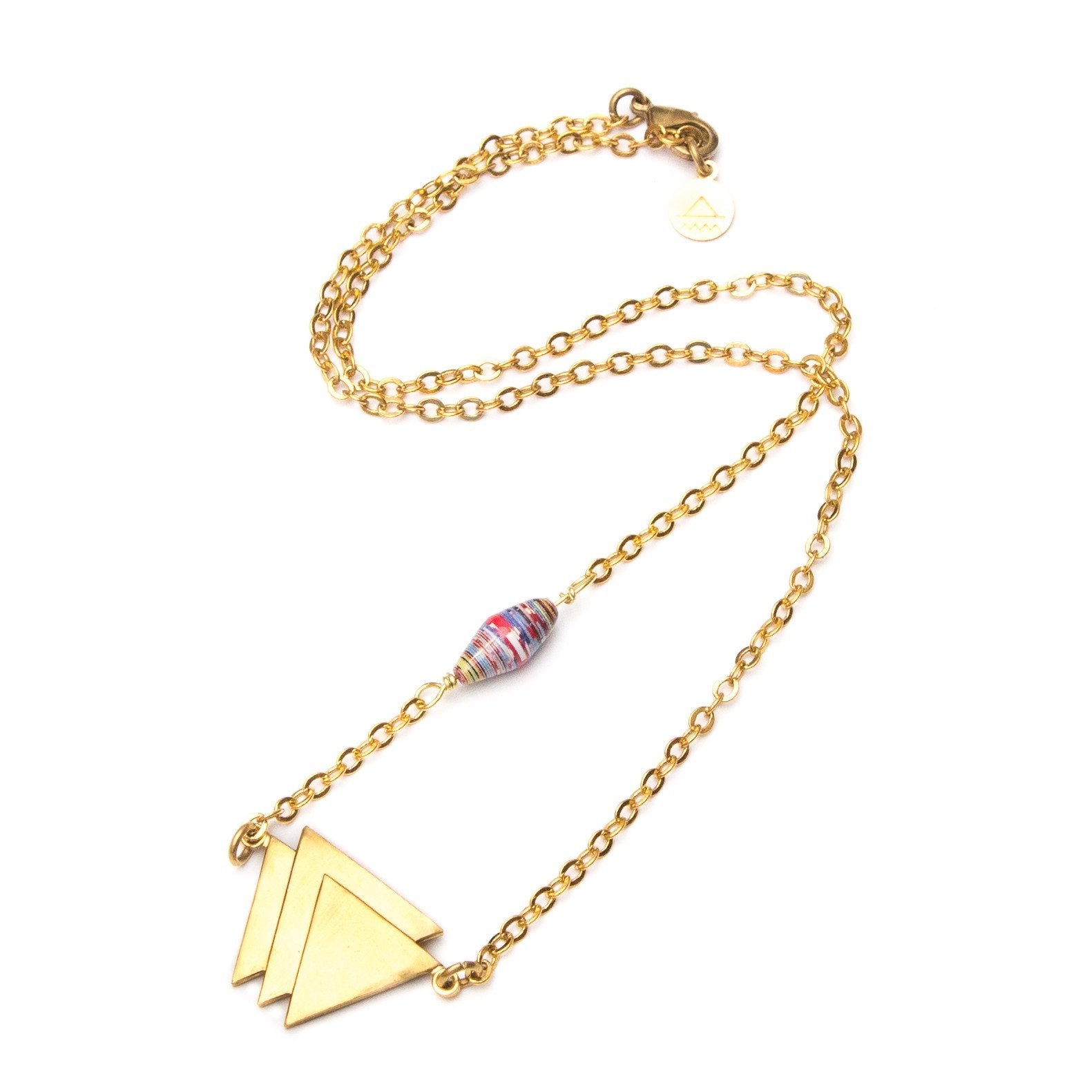 Triple Triangle & Paper Bead Necklace