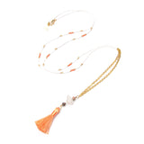 Bright Coral Tassel Necklace