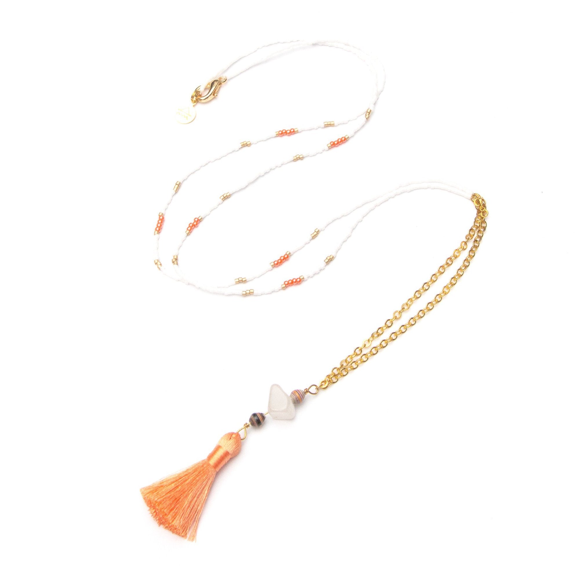 Bright Coral Tassel Necklace