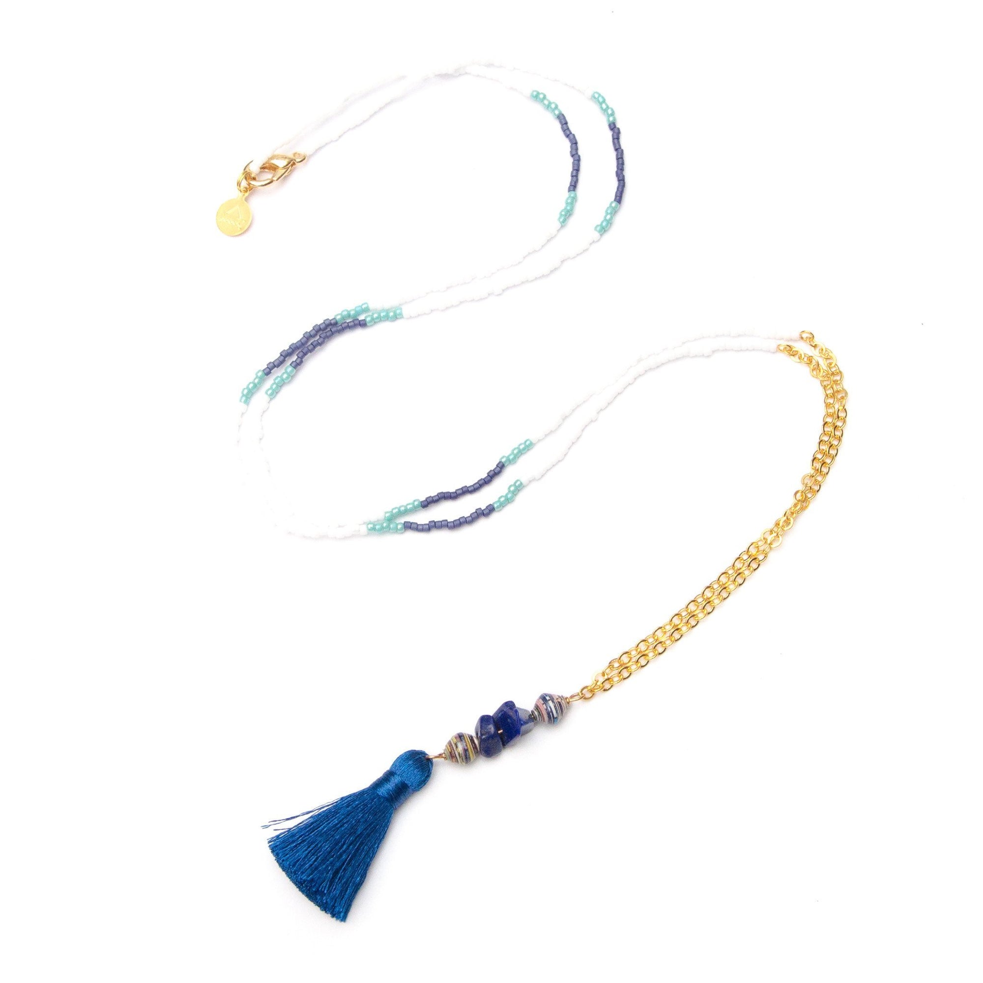 Navy Blue Tassel Necklace