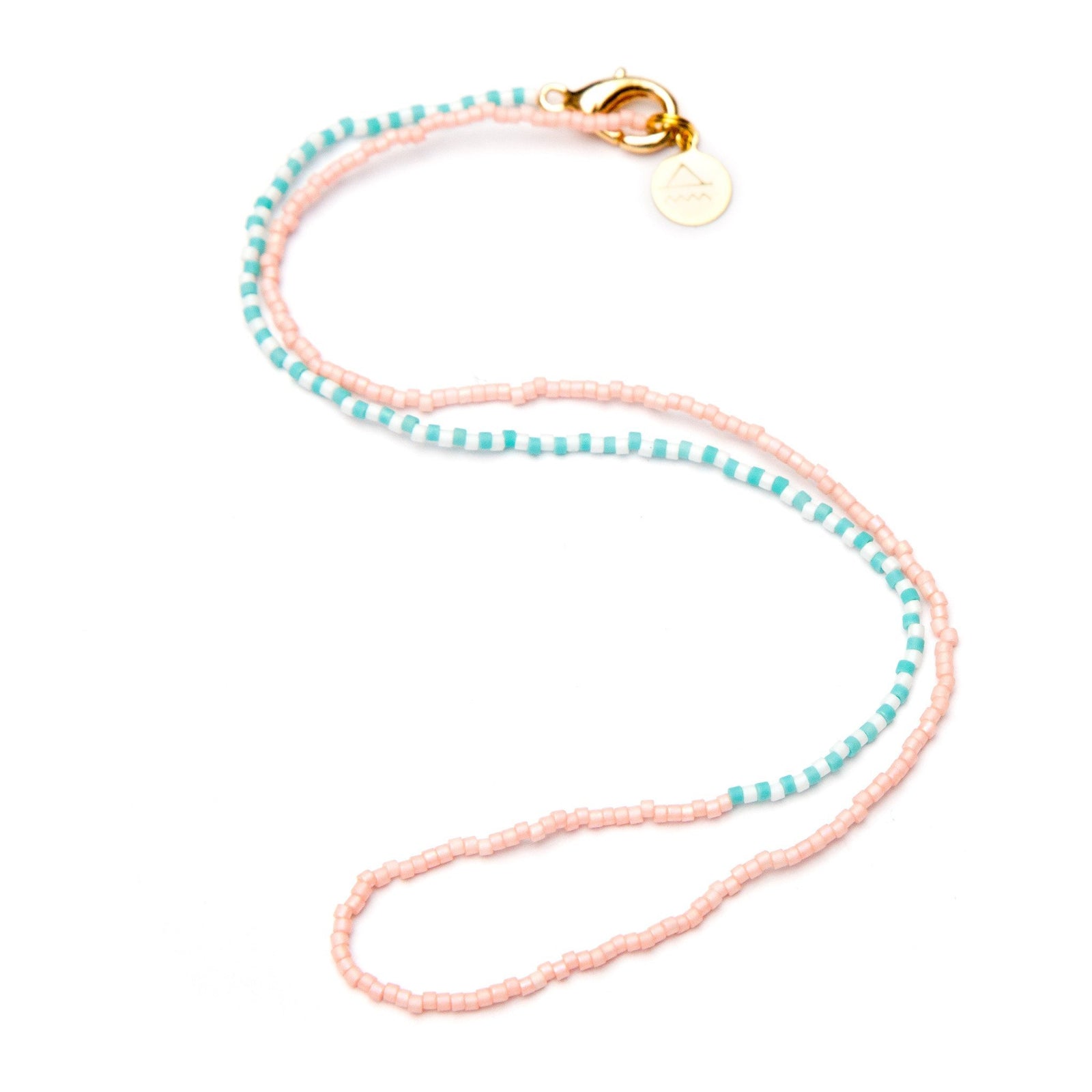 Light Coral w/Teal & White Alt Asymmetrical Necklace