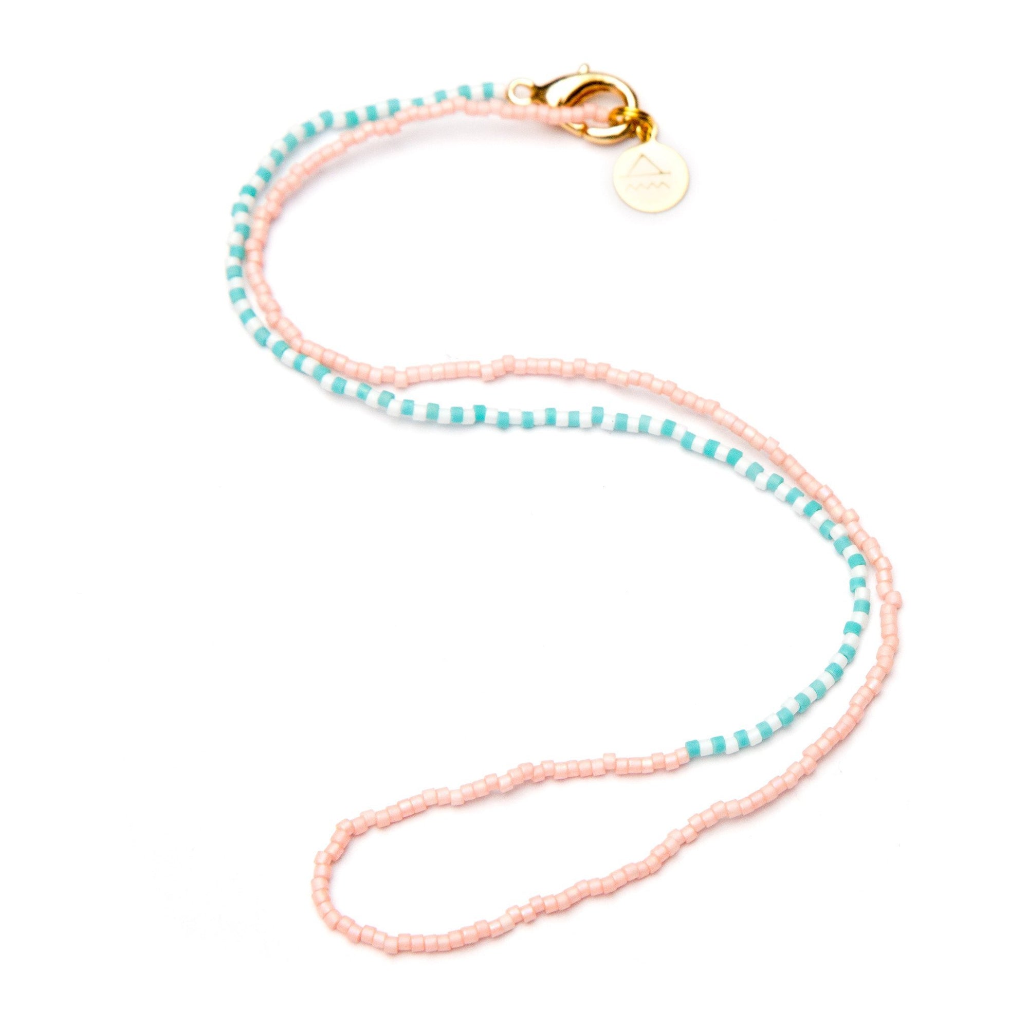 Light Coral w/Teal & White Alt Asymmetrical Necklace