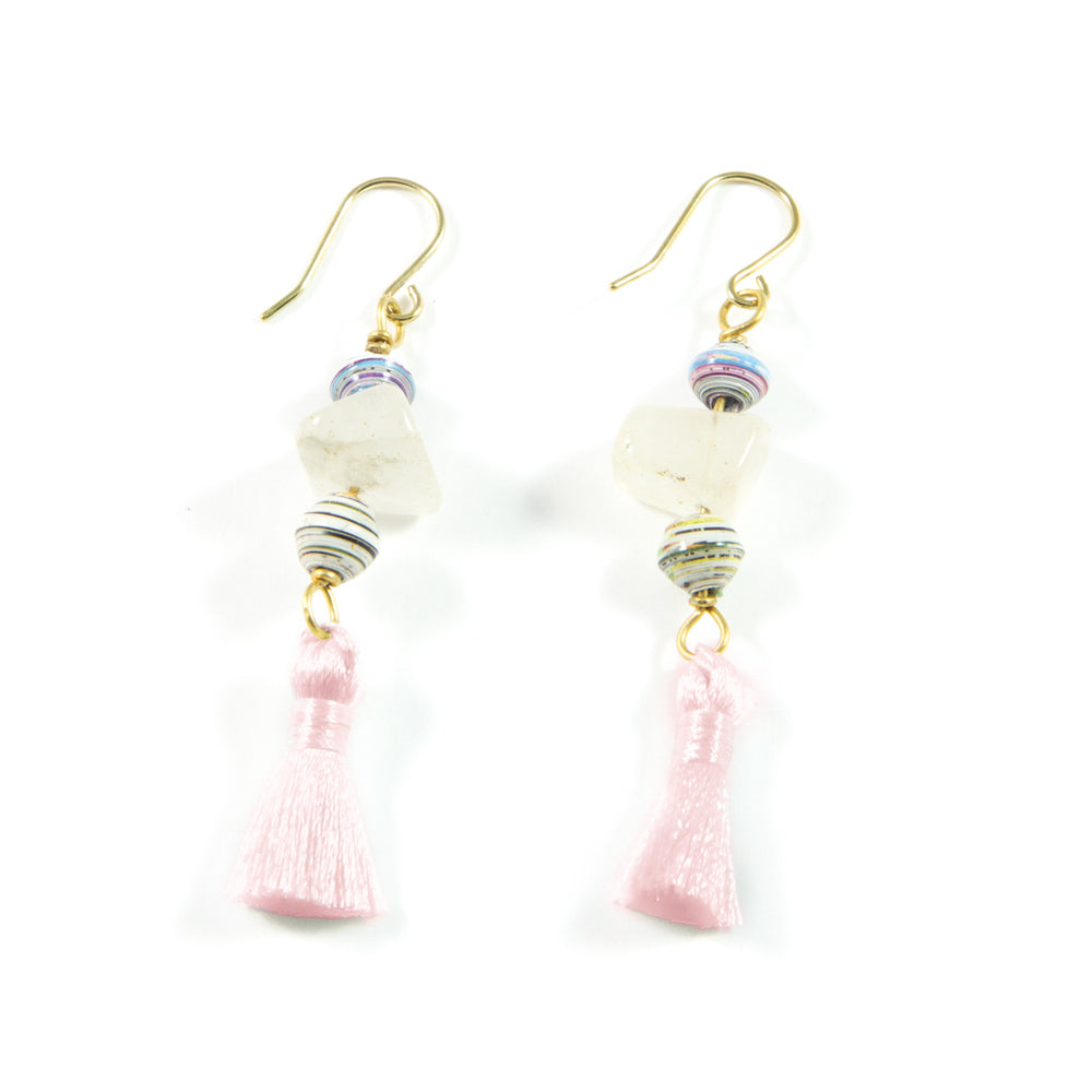 Sunset Pink Tassel Earrings