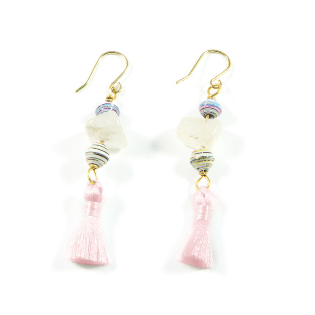 Sunset Pink Tassel Earrings