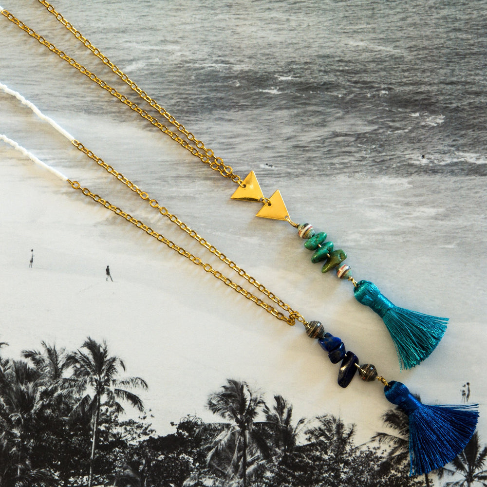Teal Tassel Necklace