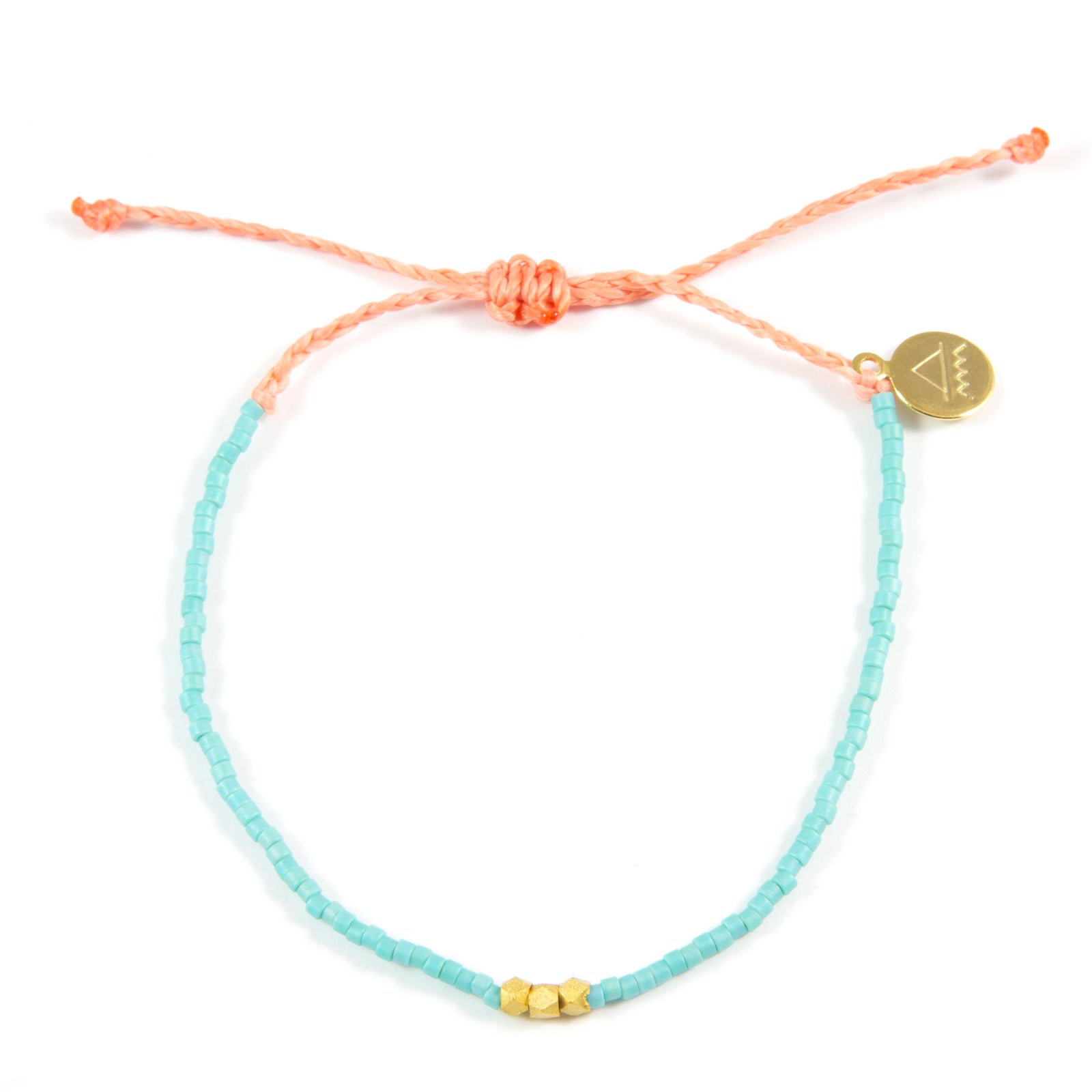 Teal & Coral Gold Bead Bracelet