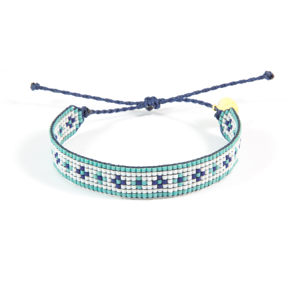 Navy & Teal Flower Pattern Woven Bracelet
