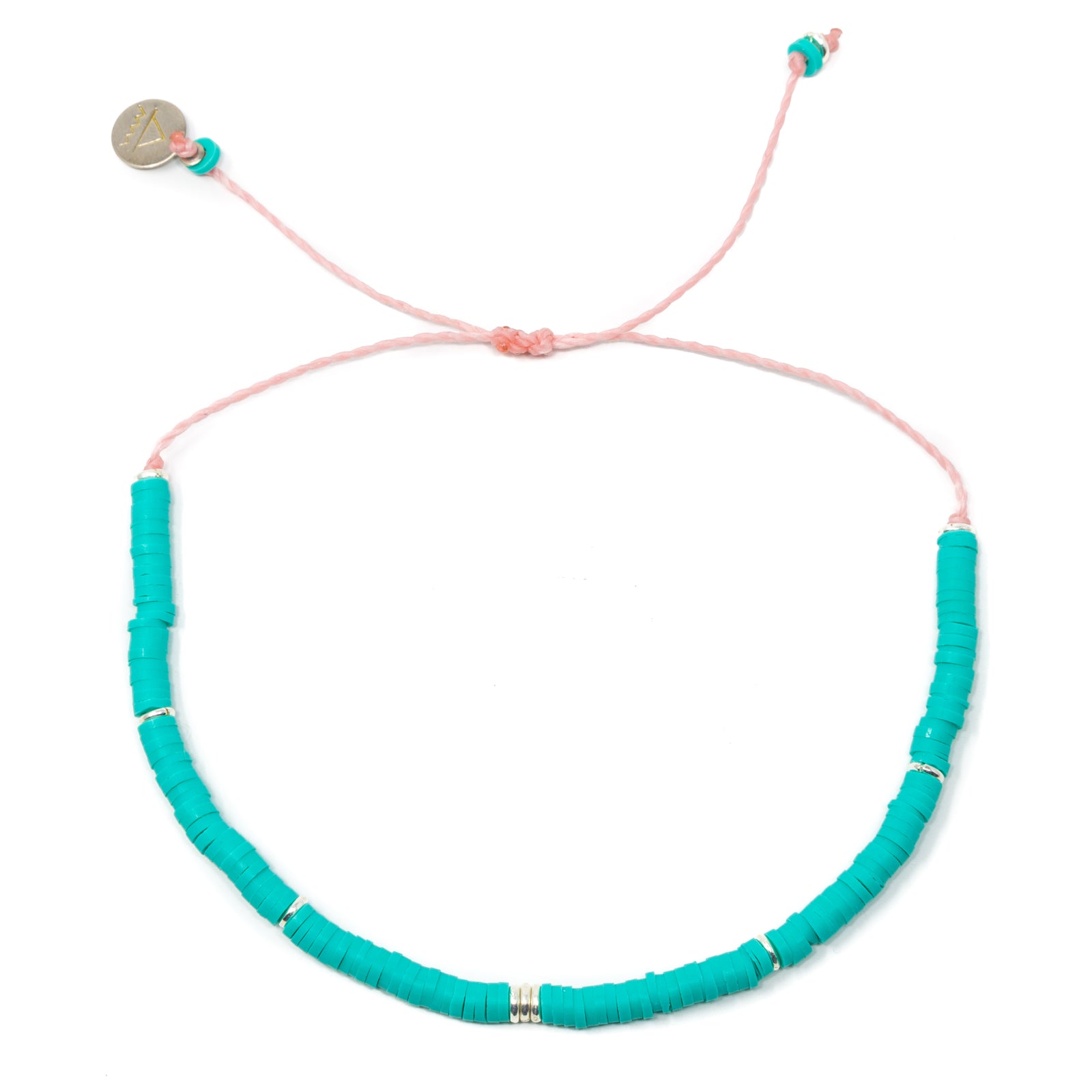 Teal & Silver Heishi Bead Anklet on White