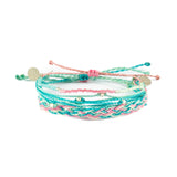 Three pInk & teal bracelets shown on white