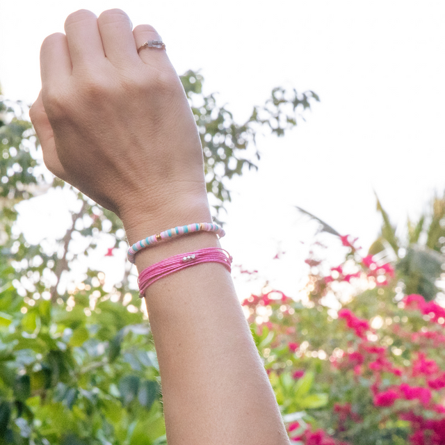 Teals & Pinks Random Pattern w/ Gold Cali Surfer Bracelet