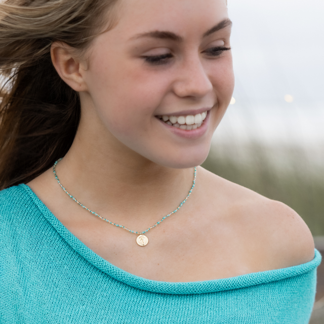 Teal & Gold Shine Bright Palm Charm Necklace