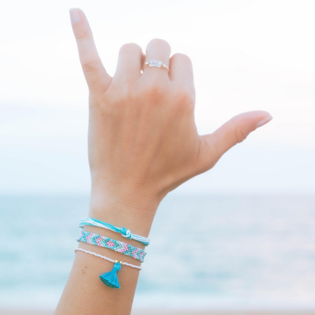Light Coral & Teal Tassel Bracelet