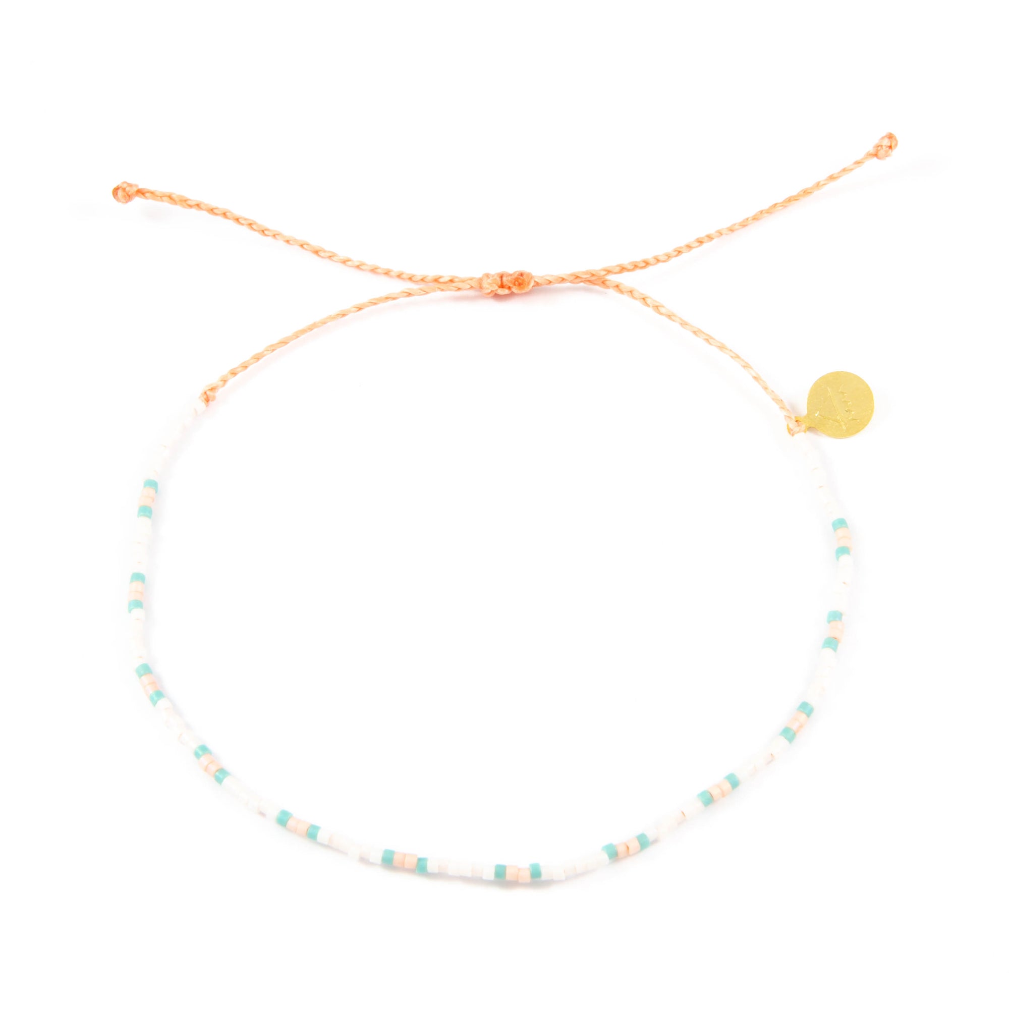 Teal & Coral Two Tone Dot Beaded Anklet