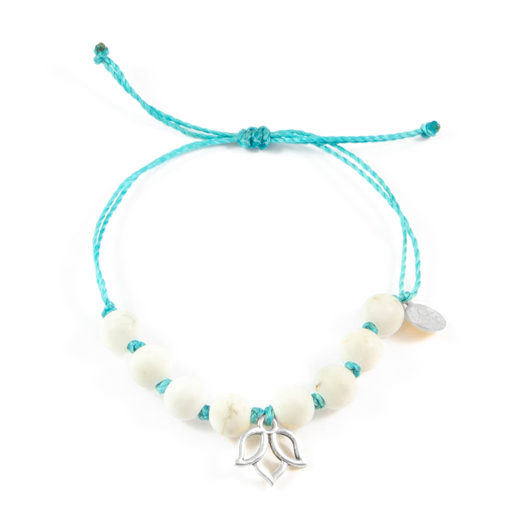 Teal & White Turquoise Lotus Flower Bracelet in Silver