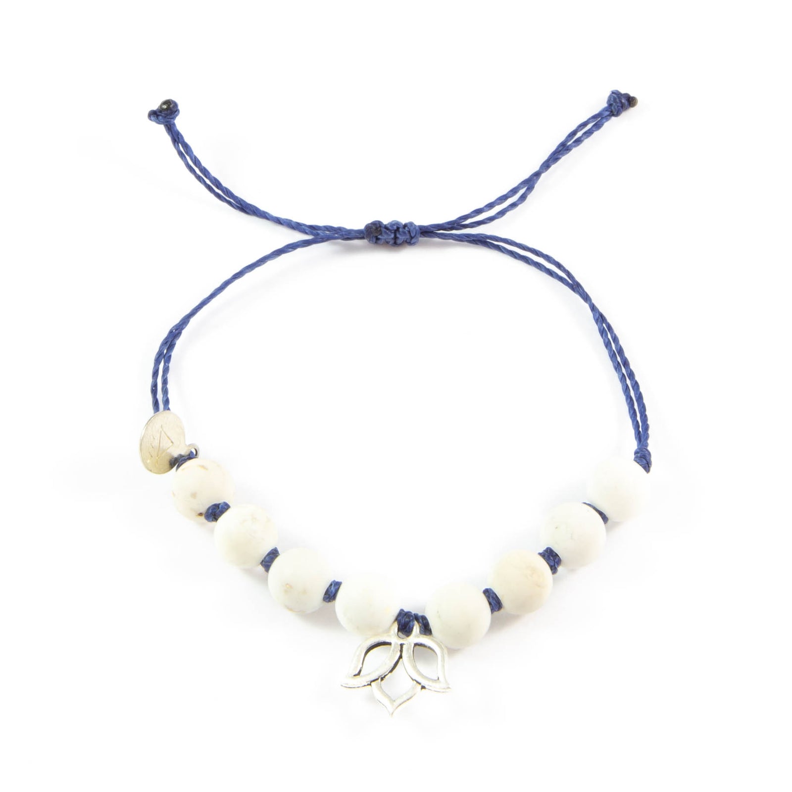 Navy & White Turquoise Lotus Flower Bracelet in Silver