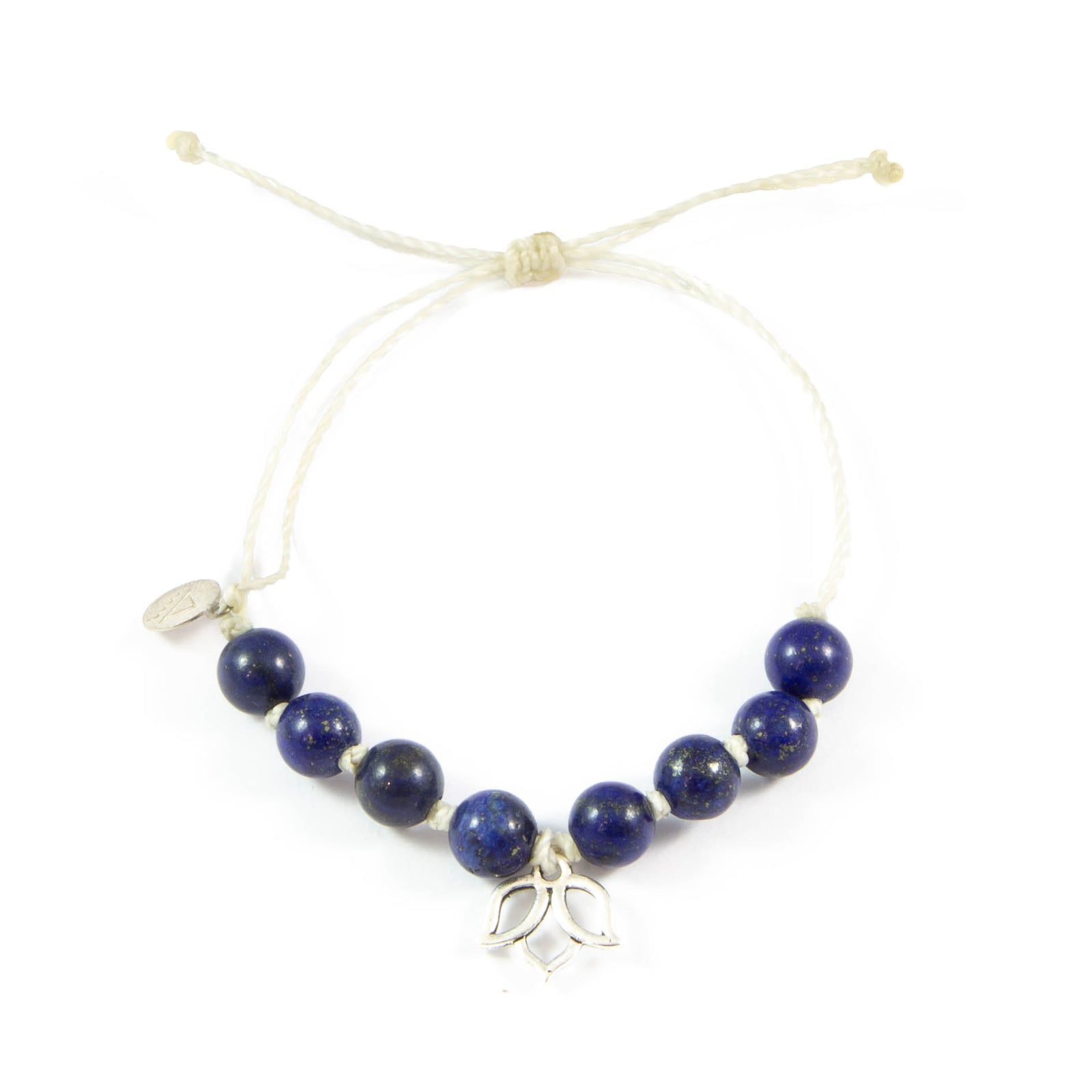 White & Blue Lapis Lotus Flower Bracelet in Silver