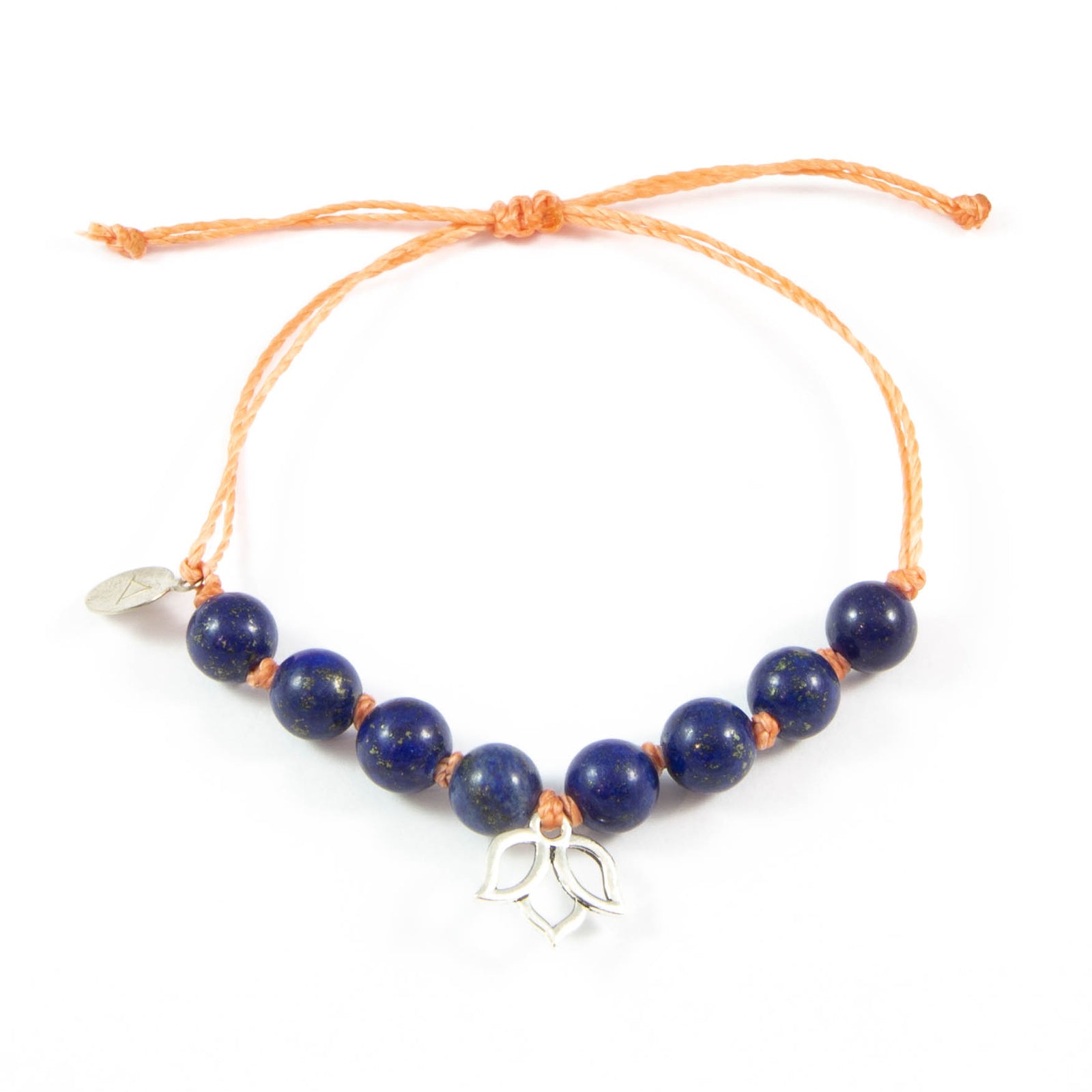 Coral & Blue Lapis Lotus Flower Bracelet in Silver