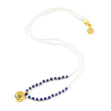 White w/ Blue Lapis Stone Om Charm Necklace