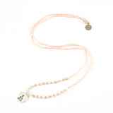 Coral  w/ White Turquoise Stone Buddha Charm Necklace in Silver